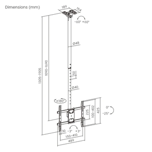 Telescopic Full-motion TV Ceiling Mount | TVB-22a